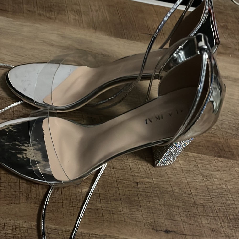 Metallic Lace Up Heels With Rhinestone Back - Picture 2 of 3